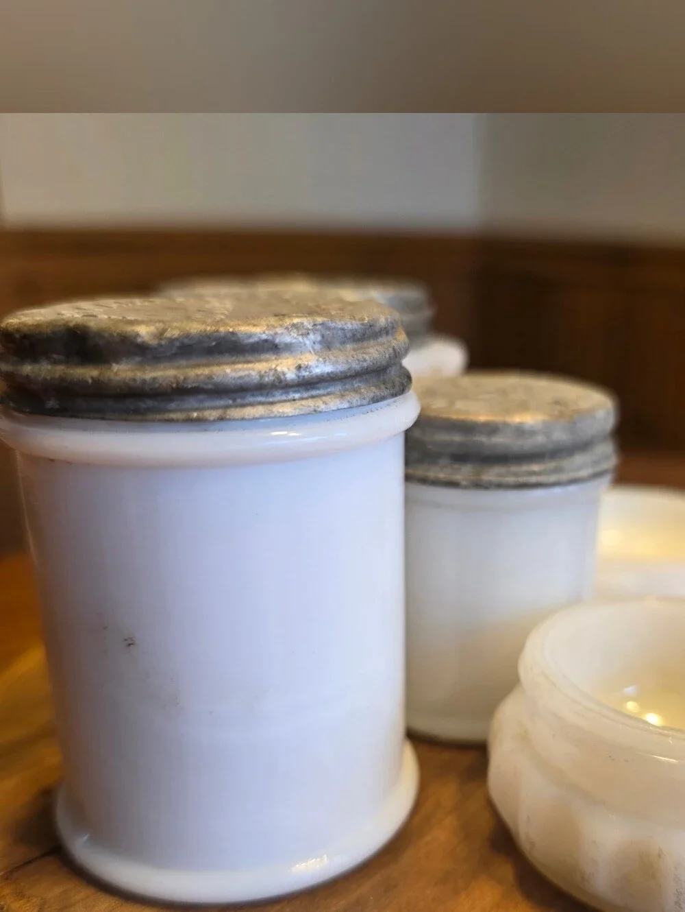 VTG Milk Glass Jars Lot Of 5 White Various
